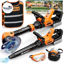 Kids Gardening Tools Set with Vest, 2-In-1 Kids Lawn Mower Kids Leaf Blower wi
