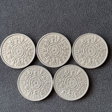UK  Elizabeth II.Two Shillings Coins - 1956, 1957, 1958, 1965, 1967.