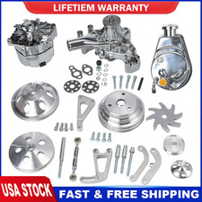 For Sbc Chevy V Belt Pulley W Bracket Kit Long Water Pump Alternator Ps Pump