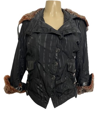 Punto Jacket  Fur Collar Black Button Closure Pockets Leather trim 6 S