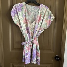 NWOT Vintage MISS CALIFORNIA Floral Satin PEIGNOIR Robe  Nightgown - Size M