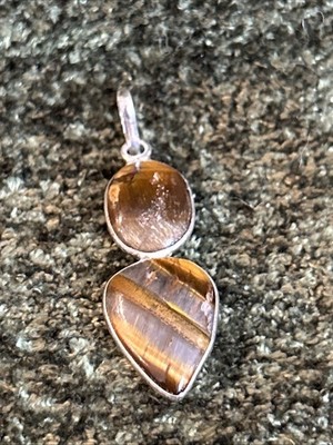Vintage Tigerauge Cabachonschliff Edelstein Sterlingsilber Anhänger 1,5