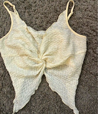 Women s White Lace Camisole Tank Top Solid Twist Accent Adjustable Straps M