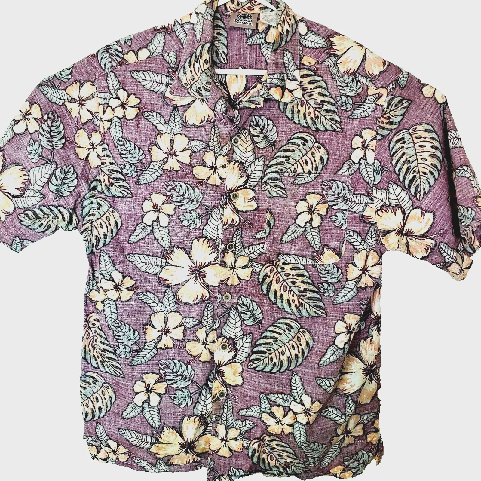 Maui and Sons Mens Hawaiian Button Down Short Sleeve Shirt Medium Reverse Print