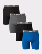 Hanes 4-Pack Boxer Briefs Ultimate Men's Comfort Flex Fit Ultra Soft Black/Grey