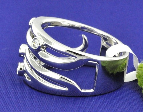 18k Solid White Gold Right Hand Ring 0.12 ct Ladies Natural Diamond Ring Bezel - Bild 3 von 5
