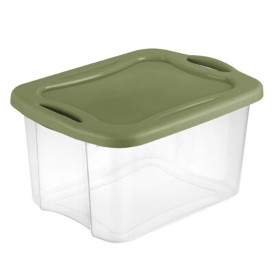 New Sterilite 40 Qt. EZ Carry Plastic, Clear/Sage Legume