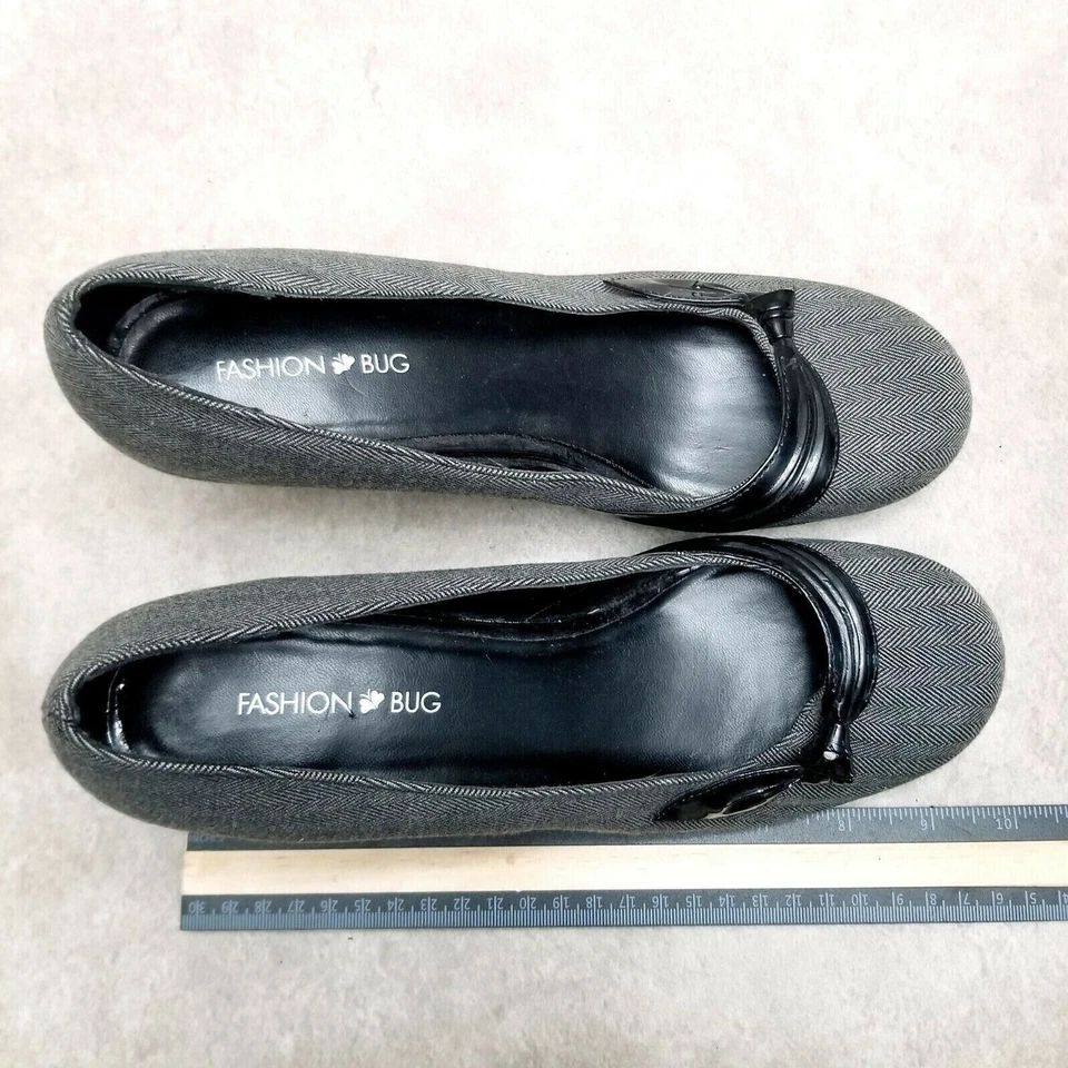Fashion Bug Womens  442356 Size 9 Gray  Fabric Slip On 3" Heel Pumps - Image 4 of 4