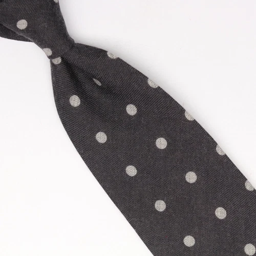 John G Hardy Mens Wool Necktie Charcoal Light Gray Polka Dot Soft Italy Tie