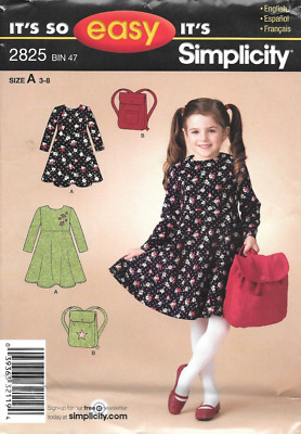 Uncut Simplicity Sewing Pattern 2825 Child's Sundress and Back-Pack Size: 3-8