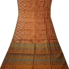 Namaste Vintage Brown Sarees 100% Pure Silk Printed Indian Sari 5YD Craft Fabric