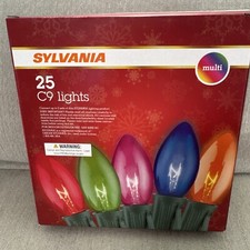 Sylvania 25 Bulb C9 Multi Color 17' String Lights Indoor Outdoor, Brand New .