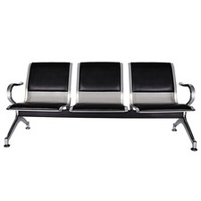 3-Seat Heavy PU Leather Barber Airport Waiting Room Chair Reception Office Bench
