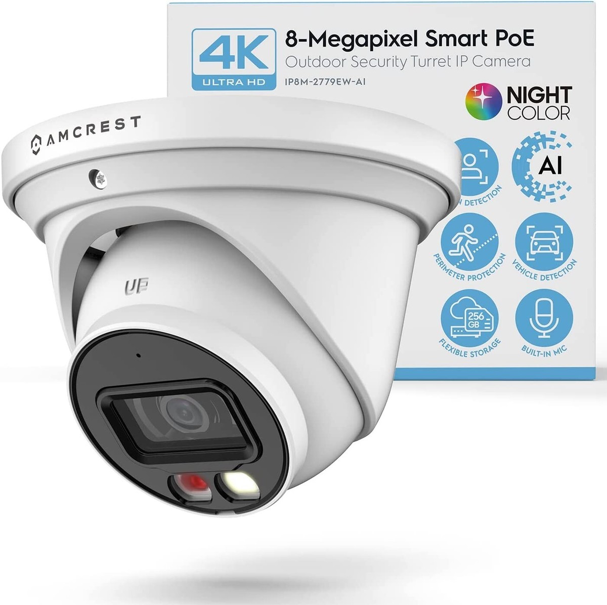 Amcrest 4K POE AI IP Security Camera Microphone 8MP Turret Color
