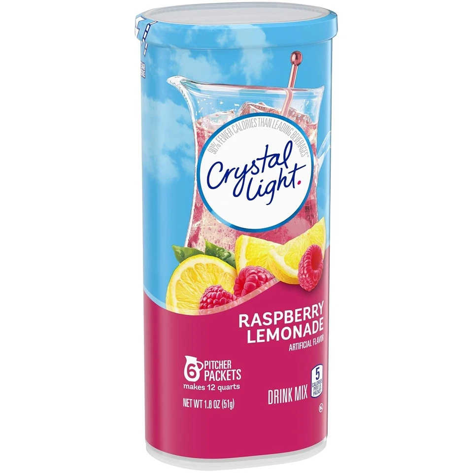 Mezcla de bebidas Crystal Light frambuesa limonada (16 paquetes de jarra, 4 latas) Foto 2 de 4