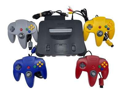 #ad EXCELLENT N64 Nintendo 64 Console UP TO 4 NEW CONTROLLERS Cords CLEANED $189.95