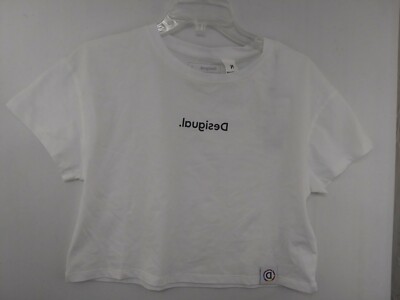 Desigual Women's Medium White Sonar Crop T-Shirt NWT $49.95