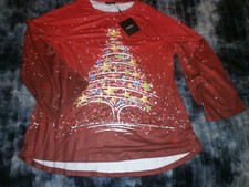 Just Fashion Now Red Christmas Tree Long Sleeve Shirt - XL - New with Tags