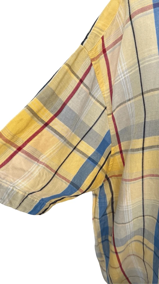 Nautica Plaid Shirt Mens X-Large Yellow Plaid Short Sleeve Logo Linen Blend - Image 3 of 4