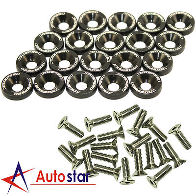 #ad 20pcs Black Billet Aluminum Fender Bumper Washer Bolt Engine Bay Dress Up Kit $9.86