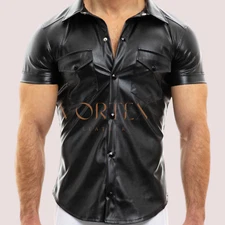 Men's Black Leather Shirt Real Lambskin Leather Shirt Causal Shirt Soft Leather