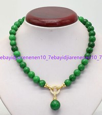 Fashion 10mm Green Jade Gemstone Round Beads Pendant Necklace 18-28in