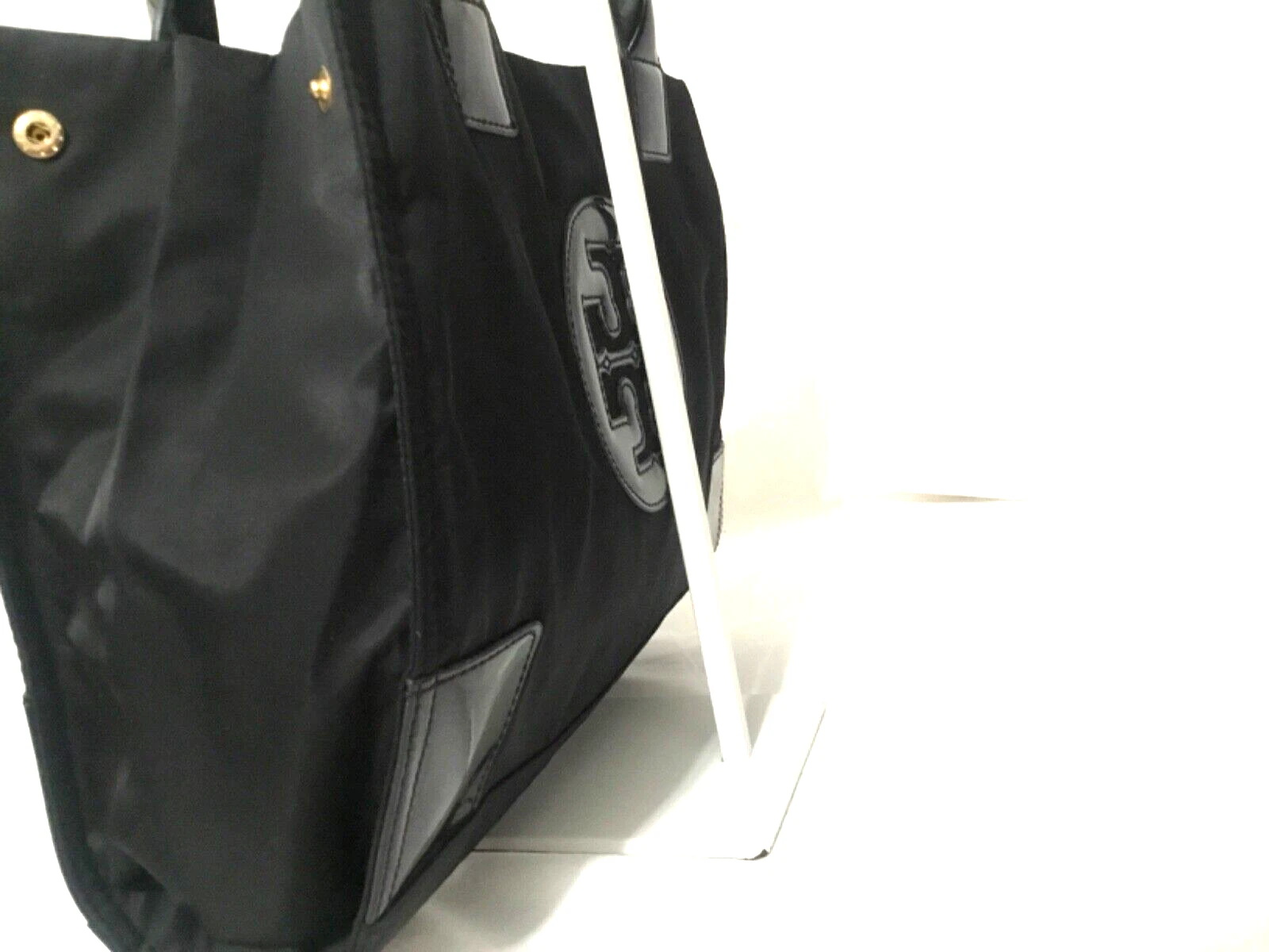 TORY BURCH ELLA TOTE BAG TESSUTO NYLON NERO E VERNICE (13" W 10" L)