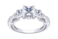 Three Stone Engagement Ring Simulated Diamond 14K White Gold Plated Sterling