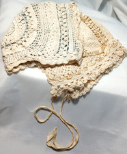 Vintage Handmade Baby Bonnets x2 One With Blue Lining some wear 