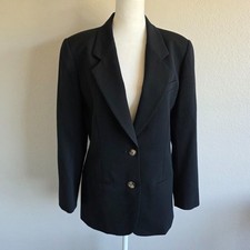 Vintage Liz Claiborne Blazer Jacket 100 Wool Black Lined Petite Collection 6 6P