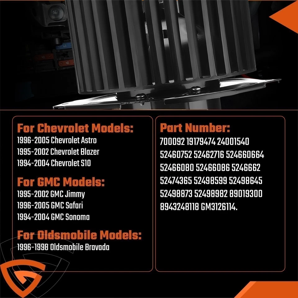 A/C Blower Heater Motor w/ Wheel for Chevrolet Astro GMC S10 1994-2005 19179474 - Image 4 of 4