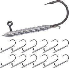 Hover Rig Jig Heads 12-Pack –2X Strong Weighted Swimbait Hooks for Bass Fishing