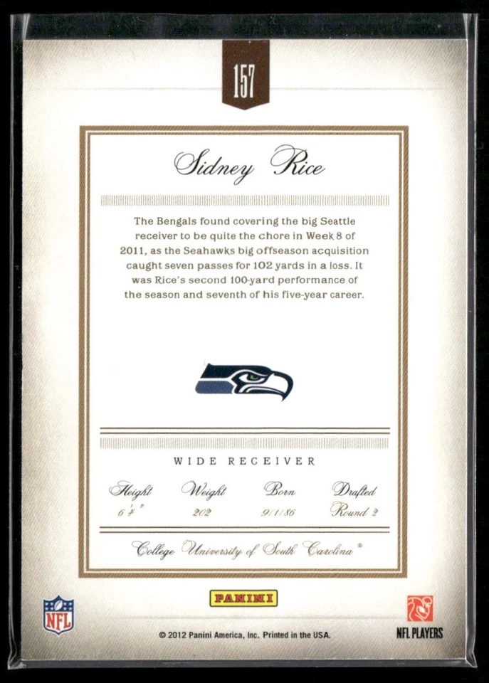 Sidney Rice 2011 Panini Prime Signatures Prime Proof Blue #157 SN Seahawks - Image 2 of 2