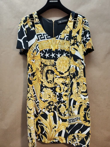 Abito Versace Taglia 46 Oro Nero Stampa Barocca Testa di Medusa