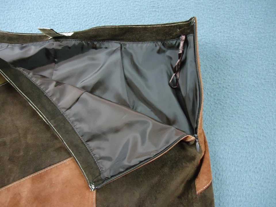 Falda de cuero vintage Apostrophe para mujer 18 marrón gamuza retazos lápiz rodilla Foto 4 de 4