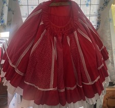 Vtg Hand Sewn Red/2pc Floral Square Dance Petticoat Ruffles Circle Skirt Lace