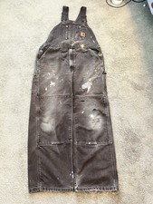 Carhartt Bib Overalls 38x32 Brown Duck Unlined Dark R06 DKB Double Knee Workwear