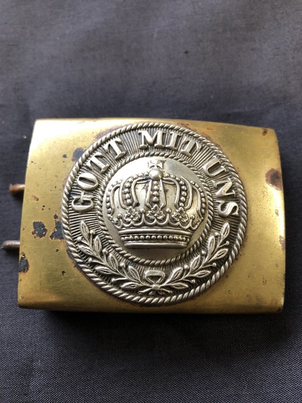Vtg. WWI Imperial German Belt Buckle Brass GOTT MIT UNS Prussian Crown Pre 1916