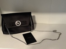 Versace La Medusa Small Black Leather Crossbody Bag with Silver Chain