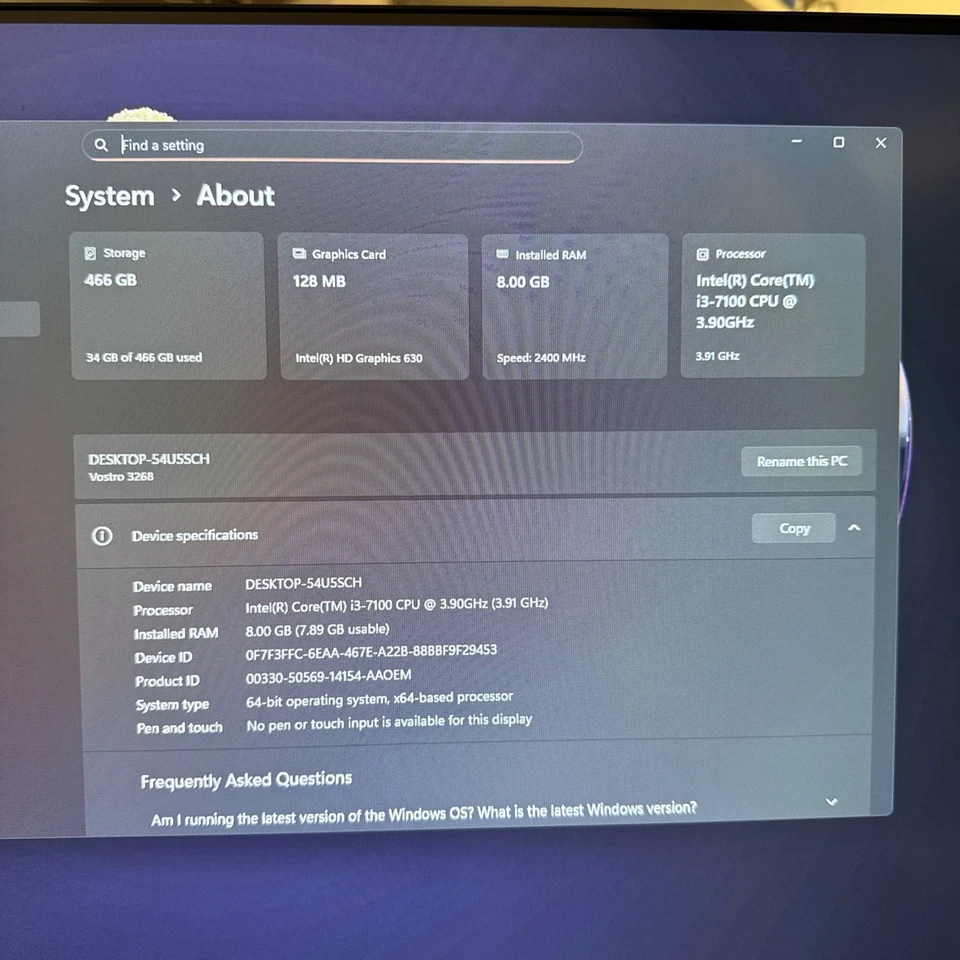 Dell Vostro 3268 i3 7th Gen 8GB Ram 500GB HDD W11 Pro - Image 2 of 4