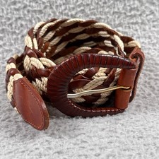 VTG 90s Nautical Braided Rope Leather Belt Boho Coastal Cowgirl Brown Italy
