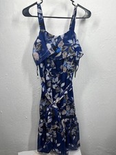 ELIZA J WOMENS SIZE 4P SHEER LINED FLORAL PRINT RUFFLES SLEEVELESS DRESS NWT