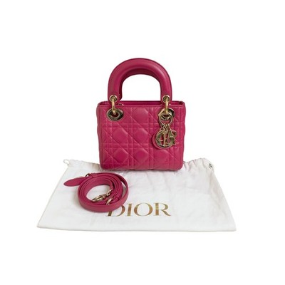 Dior Lady Dior Three-Compartment Pink Leather Top Handle Bag Pre-Owned