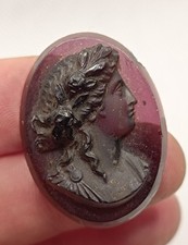 Camee ancien pate verre profil femme antique vintage glass cameo bijou
