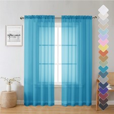 Lecloud Turquoise Sheer Curtains 72 Inches 40"W x 72"L Pack of 2 ,