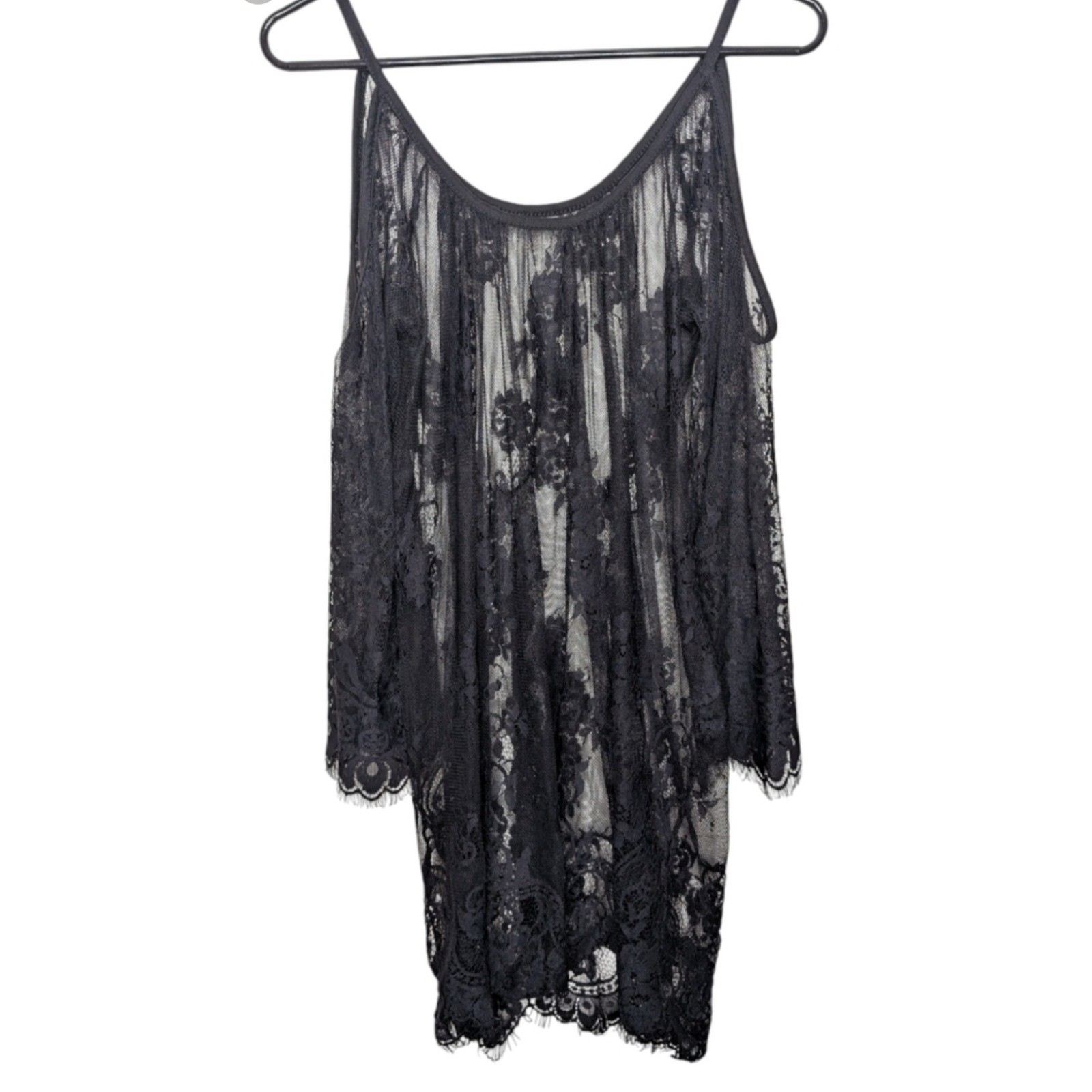 Black Floral Sheer Lace Mini Dress Coverup S Resort Witchy Whimsigoth Romantic