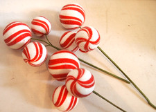 NEW Lot 3 Red White Peppermint Swirl Ball Christmas Ornament Picks Candy Cane