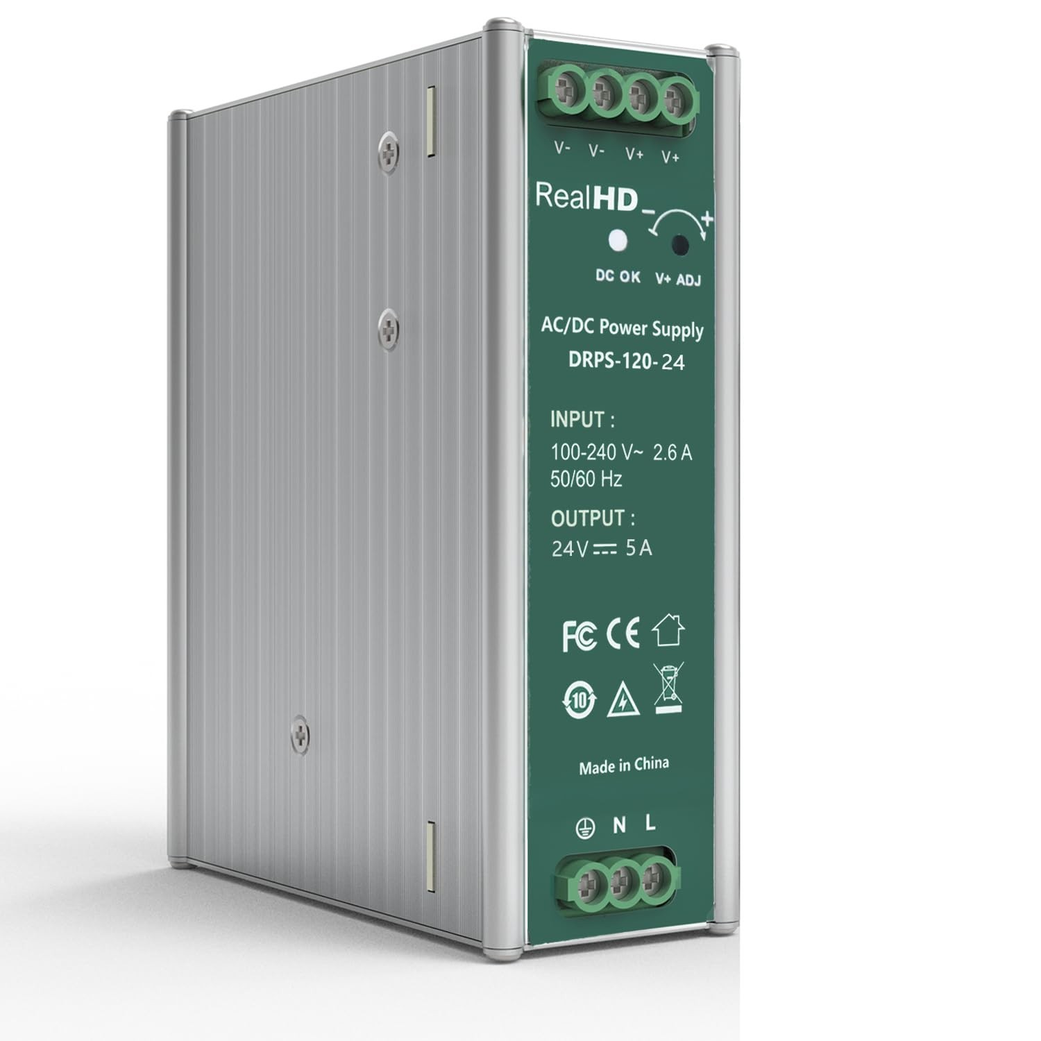 120W 24VDC 5Amp Industrial DIN Rail Power Supply Single Output 1.7 x 4.8 x 5.1in