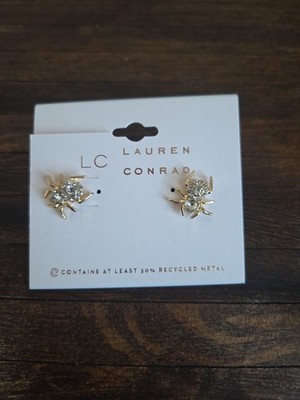 NEW LC Lauren Conrad Pretty Gold Tone Stud Spider Earrings Halloween