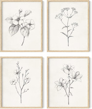 Vintage Botanical Wall Art Set - Grey Floral Prints